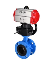 Затвор дисковый поворотный DN.ru WBV1313E-2W-F-H Ду100 Ру16 фланцевый, корпус - чугун GGG40, диск - чугун GGG40, уплотнение - EPDM, с пневмоприводом DN.ru PA-DA-105 и ручным дублером DN.ru MON1-250-T26-ISO