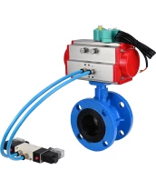 Затвор дисковый поворотный DN.ru WBV1313E-2W-F-H Ду100 Ру16 фланцевый, корпус - чугун GGG40, диск - чугун GGG40, уплотнение - EPDM, с пневмоприводом PA-DA-105, пневмораспределителем 4V320-08 220В и магнитным переключателем ALS200D