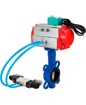 Затвор дисковый поворотный DN.ru WBV1413E-2W-Fb-H Ду100 Ру16 корпус - чугун GGG50, диск - чугун GGG40, уплотнение - EPDM, с пневмоприводом PA-DA-083, пневмораспределителем 4V320-08 220В и магнитным переключателем ALS200D