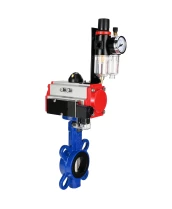 Затвор дисковый поворотный DN.ru WBV1432N-2W-Fb-H Ду40 Ру16, корпус - чугун GGG50, диск - нержавеющая сталь 316L, уплотнение - NBR, с пневмоприводом DN.ru PA-DA-052 двойного действия, пневмораспределителем 4М310-08 220В NAMUR, БПВ AFC2000