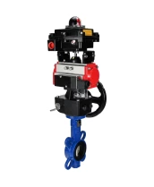 Затвор дисковый поворотный DN.ru WBV1432N-2W-Fb-H Ду40 Ру16, корпус - чугун GGG50, диск - нержавеющая сталь 316L, уплотнение - NBR, с пневмоприводом PA-DA-052, пневмораспределителем 4М310-08 220В NAMUR, БКВ APL-410N EX и ручным дублером MON1-250-T26-ISO