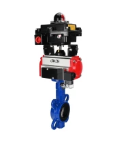 Затвор дисковый поворотный DN.ru WBV1432N-2W-Fb-H Ду40 Ру16, корпус - чугун GGG50, диск - нержавеющая сталь 316L, уплотнение - NBR, с пневмоприводом DN.ru PA-DA-052 двойного действия, пневмораспределителем 4М310-08 220В NAMUR, БКВ APL-410N EX