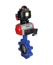 Затвор дисковый поворотный DN.ru WBV1616N-2W-Fb-H Ду50 Ру16 LUG корпус - чугун QT450, диск - чугун QT450, уплотнение - NBR, с пневмоприводом DN.ru PA-DA-065, пневмораспределителем 4M310-08 220В и БКВ APL-510N EX