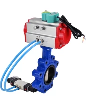 Затвор дисковый поворотный DN.ru WBV1616E-2W-Fb-H Ду100 Ру16 LUG корпус - чугун QT450, диск - чугун QT450, уплотнение - EPDM, с пневмоприводом PA-DA-083, пневмораспределителем 4V320-08 220В и магнитным переключателем ALS200D