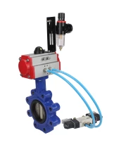Затвор дисковый поворотный DN.ru WBV1616E-2W-Fb-H Ду50 Ру16 LUG корпус - чугун QT450, диск - чугун QT450, уплотнение - EPDM, с пневмоприводом DN.ru PA-DA-065, пневмораспределителем 4V320-08 220В и БПВ AFC2000