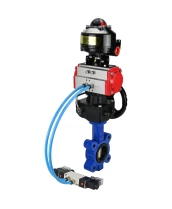 Затвор дисковый поворотный DN.ru WBV1616N-2W-Fb-H Ду50 Ру16 LUG корпус - чугун QT450, диск - чугун QT450, уплотнение - NBR, с пневмоприводом DN.ru PA-DA-065, пневмораспределителем 4V320-08 220В, БКВ APL-510N EX и редуктором MON1-250-T26-ISO