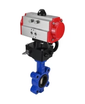 Затвор дисковый поворотный DN.ru WBV1616N-2W-Fb-H Ду50 Ру16 LUG корпус - чугун QT450, диск - чугун QT450, уплотнение - NBR, с пневмоприводом DN.ru PA-DA-065 и редуктором MON1-250-T26-ISO