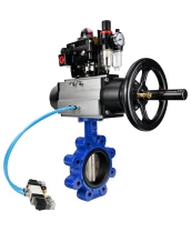 Затвор дисковый поворотный DN.ru WBV1616E-2W-Fb-H Ду125 Ру16 LUG корпус - чугун QT450, диск - чугун QT450, уплотнение - EPDM, с пневмоприводом DN.ru PA-DA-105-1, пневмораспределителем 4V320-08 220В, БКВ APL-410N EX и БПВ AFC2000