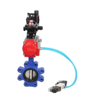 Затвор дисковый поворотный DN.ru WBV1616E-2W-Fb-H Ду65 Ру16 LUG корпус - чугун QT450, диск - чугун QT450, уплотнение - EPDM, с пневмоприводом DN.ru PA-DA-065, пневмораспределителем 4V320-08 220В, БКВ APL-210N и БПВ AFC2000