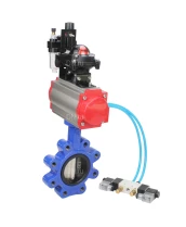 Затвор дисковый поворотный DN.ru WBV1616E-2W-Fb-H Ду65 Ру16 LUG корпус - чугун QT450, диск - чугун QT450, уплотнение - EPDM, с пневмоприводом DN.ru PA-DA-065, пневмораспределителем 4V320-08 220В, БКВ APL-210N и БПВ AFC2000