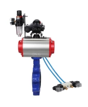 Затвор дисковый поворотный DN.ru WBV1616E-2W-Fb-H Ду65 Ру16 LUG корпус - чугун QT450, диск - чугун QT450, уплотнение - EPDM, с пневмоприводом DN.ru PA-DA-065, пневмораспределителем 4V320-08 220В, БКВ APL-210N и БПВ AFC2000