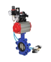 Затвор дисковый поворотный DN.ru WBV1616E-2W-Fb-H Ду65 Ру16 LUG корпус - чугун QT450, диск - чугун QT450, уплотнение - EPDM, с пневмоприводом DN.ru PA-DA-065, пневмораспределителем 4V320-08 220В, БКВ APL-210N и БПВ AFC2000