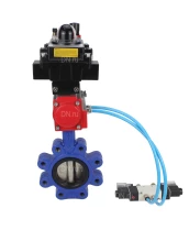 Затвор дисковый поворотный DN.ru WBV1616N-2W-Fb-H Ду80 Ру16 LUG корпус - чугун QT450, диск - чугун QT450, уплотнение - NBR, с пневмоприводом DN.ru PA-DA-083, пневмораспределителем 4V320-10 220В, БКВ APL-410N EX и БПВ AFC2000