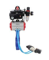 Затвор дисковый поворотный DN.ru WBV1616N-2W-Fb-H Ду80 Ру16 LUG корпус - чугун QT450, диск - чугун QT450, уплотнение - NBR, с пневмоприводом DN.ru PA-DA-083, пневмораспределителем 4V320-10 220В, БКВ APL-410N EX и БПВ AFC2000