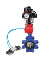 Затвор дисковый поворотный DN.ru WBV1616N-2W-Fb-H Ду80 Ру16 LUG корпус - чугун QT450, диск - чугун QT450, уплотнение - NBR, с пневмоприводом DN.ru PA-DA-083, пневмораспределителем 4V320-10 220В, БКВ APL-410N EX и БПВ AFC2000