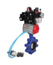 Затвор дисковый поворотный DN.ru WBV1616N-2W-Fb-H Ду80 Ру16 LUG корпус - чугун QT450, диск - чугун QT450, уплотнение - NBR, с пневмоприводом DN.ru PA-DA-083, пневмораспределителем 4V320-10 220В, БКВ APL-410N EX и БПВ AFC2000