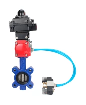 Затвор дисковый поворотный DN.ru WBV1616N-2W-Fb-H Ду50 Ру16 LUG корпус - чугун QT450, диск - чугун QT450, уплотнение - NBR, с пневмоприводом DN.ru PA-DA-065, пневмораспределителем 4V320-08 220В и БКВ APL-410N EX