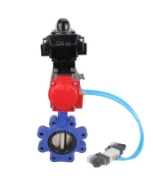 Затвор дисковый поворотный DN.ru WBV1616E-2W-Fb-H Ду80 Ру16 LUG корпус - чугун QT450, диск - чугун QT450, уплотнение - EPDM, с пневмоприводом DN.ru PA-DA-083, пневмораспределителем 4V320-10 220В и БКВ APL-410N EX