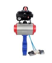 Затвор дисковый поворотный DN.ru WBV1616E-2W-Fb-H Ду80 Ру16 LUG корпус - чугун QT450, диск - чугун QT450, уплотнение - EPDM, с пневмоприводом DN.ru PA-DA-083, пневмораспределителем 4V320-10 220В и БКВ APL-410N EX
