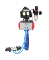Затвор дисковый поворотный DN.ru WBV1616N-2W-Fb-H Ду80 Ру16 LUG корпус - чугун QT450, диск - чугун QT450, уплотнение - NBR, с пневмоприводом DN.ru PA-DA-083, пневмораспределителем 4V320-08 220В, БКВ APL-510N EX и БПВ AFC2000