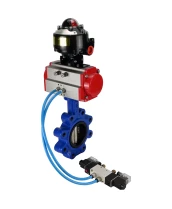 Затвор дисковый поворотный DN.ru WBV1616N-2W-Fb-H Ду50 Ру16 LUG корпус - чугун QT450, диск - чугун QT450, уплотнение - NBR, с пневмоприводом DN.ru PA-DA-065, пневмораспределителем 4V320-08 220В и БКВ APL-510N EX
