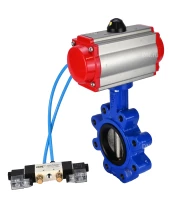 Затвор дисковый поворотный DN.ru WBV1616N-2W-Fb-H Ду80 Ру16 LUG корпус - чугун QT450, диск - чугун QT450, уплотнение - NBR, с пневмоприводом DN.ru PA-DA-083 и пневмораспределителем 4V320-08 220В