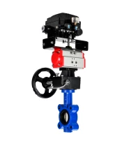 Затвор дисковый поворотный DN.ru WBV1616N-2W-Fb-H Ду50 Ру16 LUG корпус - чугун QT450, диск - чугун QT450, уплотнение - NBR, с пневмоприводом DN.ru PA-DA-065, редуктором MON1-250-T26-ISO и позиционером YT-1000RSN без обратной связи