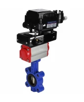 Затвор дисковый поворотный DN.ru WBV1616E-2W-Fb-H Ду80 Ру16 LUG корпус - чугун QT450, диск - чугун QT450, уплотнение - EPDM, с пневмоприводом DN.ru PA-DA-083 и позиционером YT-1000RSN с обратной связью
