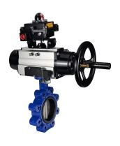 Затвор дисковый поворотный DN.ru WBV1631E-2W-Fb-H Ду125 Ру16 LUG корпус - чугун QT450, диск - нержавеющая сталь 304, уплотнение - EPDM, с пневмоприводом DN.ru PA-DA-105-1, пневмораспределителем 4М310-08 220В NAMUR и БКВ APL-410N EX