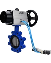 Затвор дисковый поворотный DN.ru WBV1631E-2W-Fb-H Ду125 Ру16 LUG корпус - чугун QT450, диск - нержавеющая сталь 304, уплотнение - EPDM, с пневмоприводом DN.ru PA-DA-105-1 и пневмораспределителем 4V320-08 220В