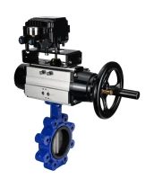 Затвор дисковый поворотный DN.ru WBV1631E-2W-Fb-H Ду150 Ру16 LUG корпус - чугун QT450, диск - нержавеющая сталь 304, уплотнение - EPDM, с пневмоприводом PA-DA-105-1 и позиционером YT-1000RSN без обратной связи