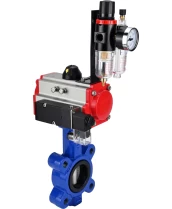Затвор дисковый поворотный DN.ru WBV1631E-2W-Fb-H Ду50 Ру16 LUG корпус - чугун QT450, диск - нержавеющая сталь 304, уплотнение - EPDM, с пневмоприводом DN.ru PA-DA-065, пневмораспределителем 4M310-08 24В и БПВ AFC2000