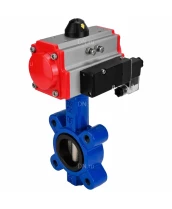 Затвор дисковый поворотный DN.ru WBV1631N-2W-Fb-H Ду100 Ру16 LUG корпус - чугун QT450, диск - нержавеющая сталь 304, уплотнение - NBR, с пневмоприводом DN.ru PA-DA-083 и пневмораспределителем 4M310-08 24В