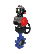 Затвор дисковый поворотный DN.ru WBV1631E-2W-Fb-H Ду50 Ру16 LUG корпус - чугун QT450, диск - нержавеющая сталь 304, уплотнение - EPDM, с пневмоприводом DN.ru PA-DA-065, пневмораспределителем 4M310-08 220В, БКВ APL-510N EX и редуктором MON1-250-T26-ISO