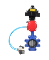 Затвор дисковый поворотный DN.ru WBV1631E-2W-Fb-H Ду50 Ру16 LUG корпус - чугун QT450, диск - нержавеющая сталь 304, уплотнение - EPDM, с пневмоприводом DN.ru PA-DA-065, пневмораспределителем 4V320-08 220В и БКВ APL-410N EX