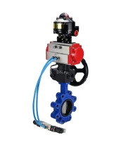 Затвор дисковый поворотный DN.ru WBV1631E-2W-Fb-H Ду50 Ру16 LUG корпус - чугун QT450, диск - нержавеющая сталь 304, уплотнение - EPDM, с пневмоприводом DN.ru PA-DA-065, пневмораспределителем 4V320-08 220В, БКВ APL-510N EX и редуктором MON1-250-T26-ISO