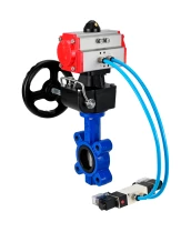 Затвор дисковый поворотный DN.ru WBV1631E-2W-Fb-H Ду50 Ру16 LUG корпус - чугун QT450, диск - нержавеющая сталь 304, уплотнение - EPDM, с пневмоприводом DN.ru PA-DA-065, пневмораспределителем 4V320-08 220В и редуктором MON1-250-T26-ISO
