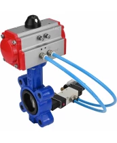 Затвор дисковый поворотный DN.ru WBV1631E-2W-Fb-H Ду50 Ру16 LUG корпус - чугун QT450, диск - нержавеющая сталь 304, уплотнение - EPDM, с пневмоприводом DN.ru PA-DA-065 и пневмораспределителем 4V320-08 220В
