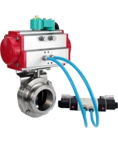 Затвор дисковый поворотный кламповый DN.ru WBV3131S-2W-C-H Ду50 Ру10 корпус - пищевая нержавеющая сталь 304, уплотнение - Silicon, с пневмоприводом PA-DA-052, пневмораспределителем 4V320-10 220В и магнитным переключателем ALS200D