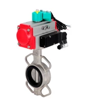 Затвор дисковый поворотный DN.ru WBV3131N-2W-Fb-H Ду50 Ру16 корпус - нержавеющая сталь 304, диск - нержавеющая сталь 304, уплотнение - NBR, с пневмоприводом PA-DA-065, пневмораспределителем 4M310-08 24В и магнитным переключателем ALS200D