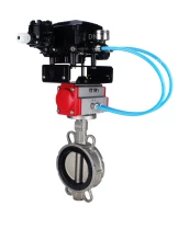 Затвор дисковый поворотный DN.ru WBV3131E-2W-Fb-H Ду50 Ру16, корпус - нержавеющая сталь 304, диск - нержавеющая сталь 304, уплотнение - EPDM, с пневмоприводом DN.ru PA-DA-065 и позиционером DN.ru YT-1000RSN без обратной связи