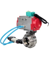 Затвор дисковый поворотный DN.ru WBV3131S-2W-T-H Ду100 Ру10 резьбовой, пищевая нержавеющая сталь 304, уплотнение - Silicon, с пневмоприводом PA-DA-052, пневмораспределителем 4V320-08 220В и магнитным переключателем ALS200D
