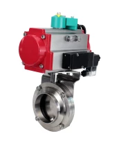 Затвор дисковый поворотный DN.ru WBV3131S-2W-W-H Ду100 Ру10 под приварку, пищевая нержавеющая сталь 304, уплотнение - Silicon, с пневмоприводом PA-DA-052, пневмораспределителем 4M310-08 220В и магнитным переключателем ALS200D
