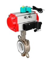 Затвор дисковый поворотный DN.ru WBV3131P-2W-Fb-H Ду100 Ру16 корпус - нержавеющая сталь 304, диск - нержавеющая сталь 304, уплотнение - PTFE, с пневмоприводом PA-DA-083, пневмораспределителем 4M310-08 220В и магнитным переключателем ALS200D