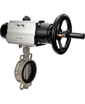 Затвор дисковый поворотный DN.ru WBV3232V-2W-Fb-H Ду150 Ру16, корпус - нержавеющая сталь 316L, диск - нержавеющая сталь 316L, уплотнение - Viton, с пневмоприводом PA-DA-105-1