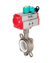 Затвор дисковый поворотный DN.ru WBV3232P-2W-Fb-H Ду100 Ру16 корпус - нержавеющая сталь 316L, диск - нержавеющая сталь 316L, уплотнение - PTFE, с пневмоприводом PA-DA-105 и магнитным переключателем ALS200D