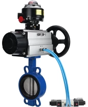 Затвор дисковый поворотный DN.ru WBV3432V-2W-Fb-H Ду150 Ру16, корпус - углеродистая сталь WCB, диск - нержавеющая сталь 316L, уплотнение - Viton, с пневмоприводом PA-DA-105-1 двойного действия, с пневмораспределителем 4V320-08 220В, с БКВ APL-510N EX