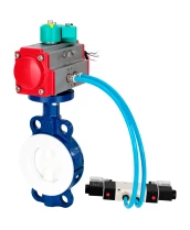 Затвор дисковый поворотный DN.ru WBV3434Pf-2W-Fb-H Ду100 Ру16 корпус - углеродистая сталь WCB, диск - углеродистая сталь WCB, футерованный PTFE, уплотнение - PTFE, с PA-DA-083, 4V320-08 220В и ALS200D