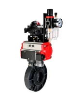 Затвор дисковый поворотный DN.ru WBV4242E-2W-Fb-ISO Дн150 Ру10 межфланцевый, корпус - НПВХ, диск - НПВХ, уплотнение - EPDM, с пневмоприводом PA-SA-105, пневмораспределителем 4M310-08 220В, БКВ APL-210N и БПВ AFC2000