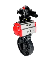 Затвор дисковый поворотный DN.ru WBV4242E-2W-Fb-ISO Дн50 Ру10 межфланцевый, корпус - НПВХ, диск - НПВХ, уплотнение - EPDM, с пневмоприводом PA-DA-052 и БКВ APL-210N